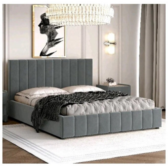 Кровать двойная ХАННА 1800х2000 (Ткань  ELMA Silver)/ БЕЗ ламелии/ опора дерев сосна